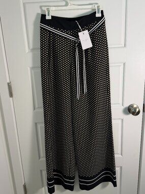 Ted Baker London Wide Leg Trousers Black Floral Print Tie Waist NWT Size 1